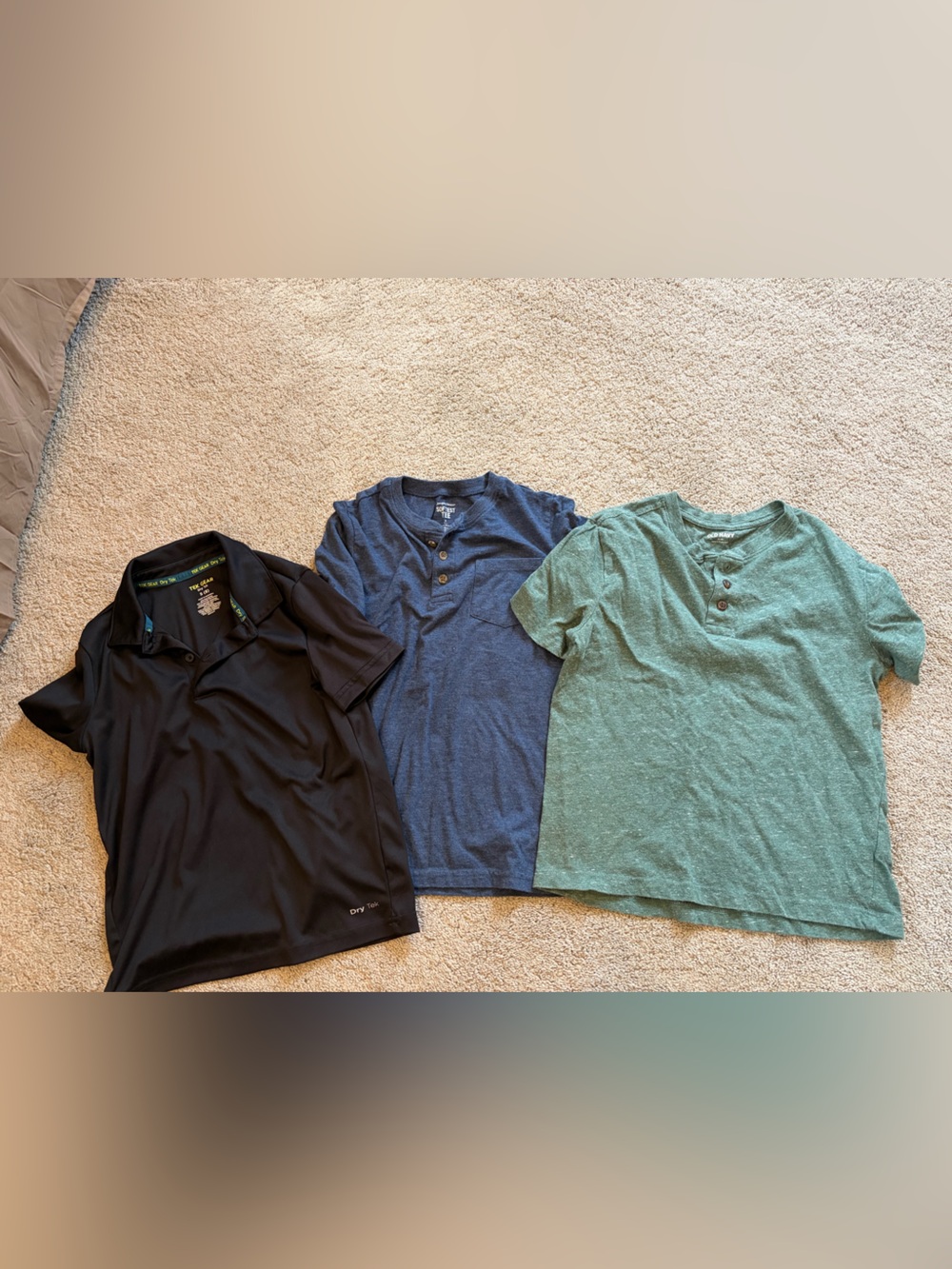 Boys Black Polo & Blue and Green Henley Shirt Set